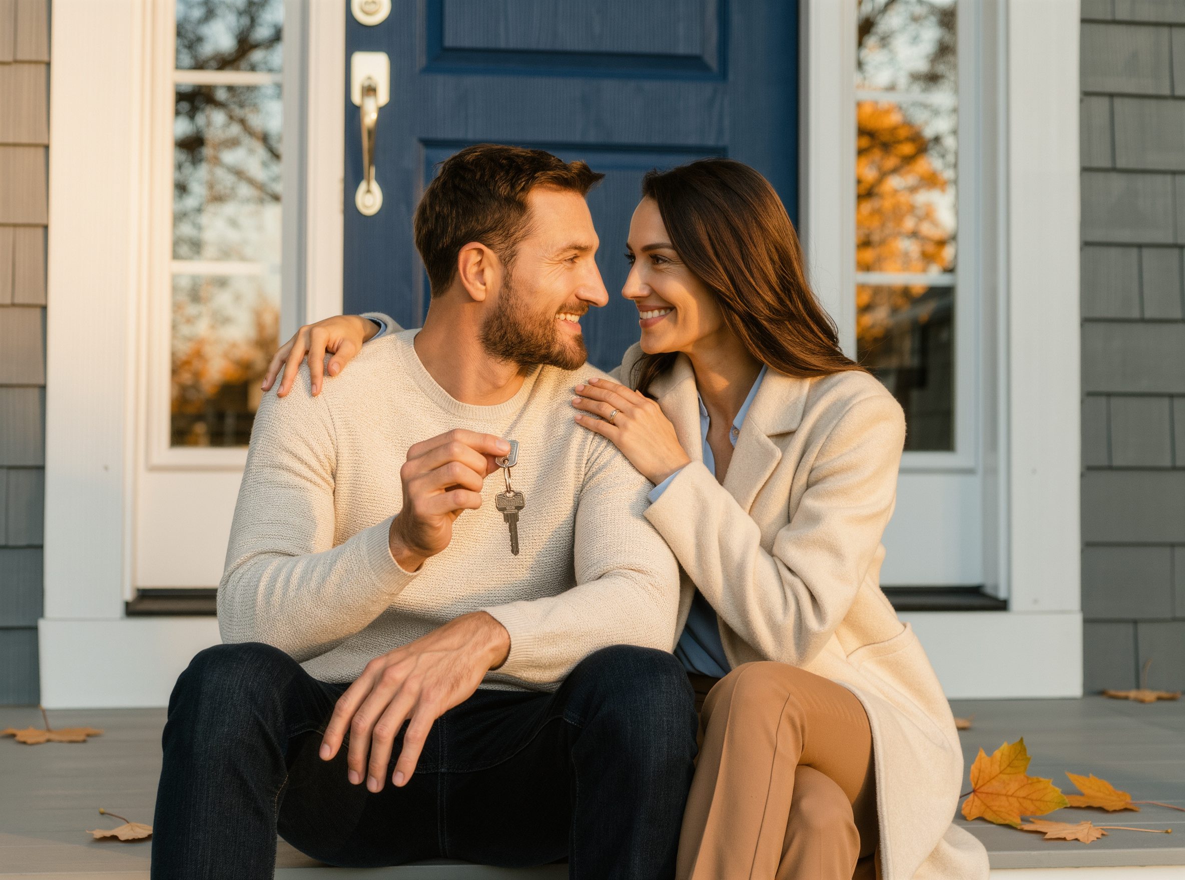 A couple on the steps of their new home